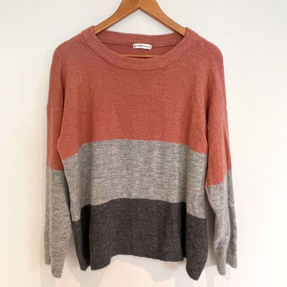 Warehouse One Women Striped Crew Neck Long Sleeve Pullover Sweater Size XL